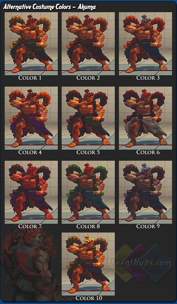 Akuma's (Gouki) alternative outfit colors for Street Fighter 4