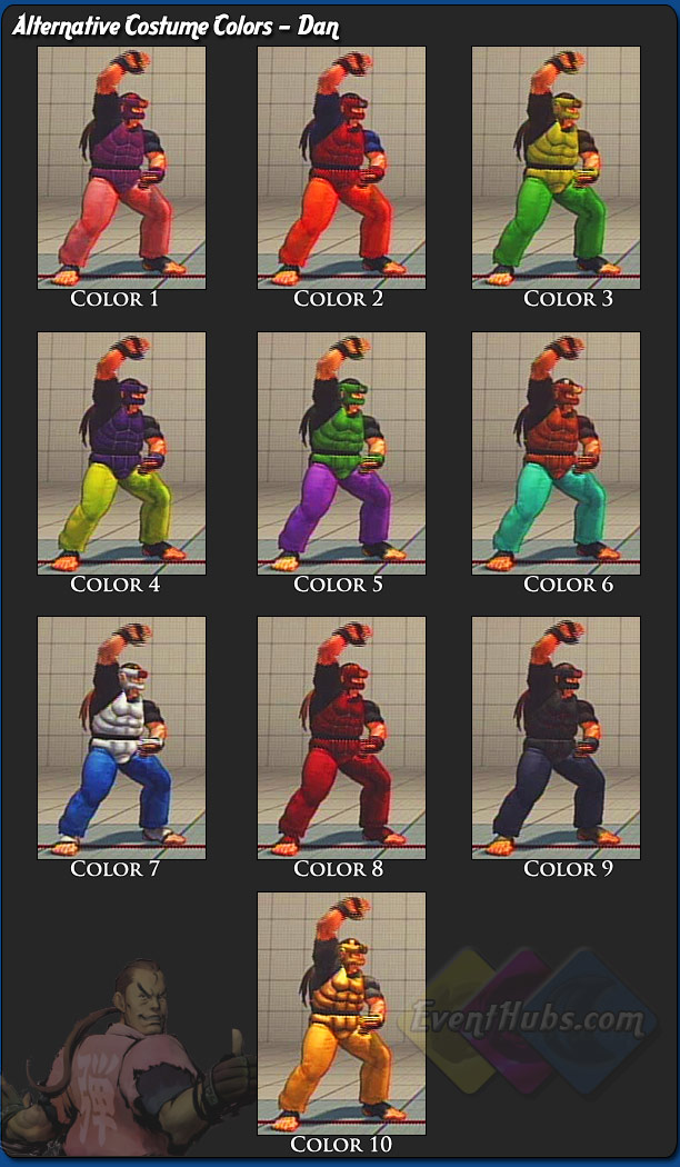 Dan's alternative outfit colors for Street Fighter 4