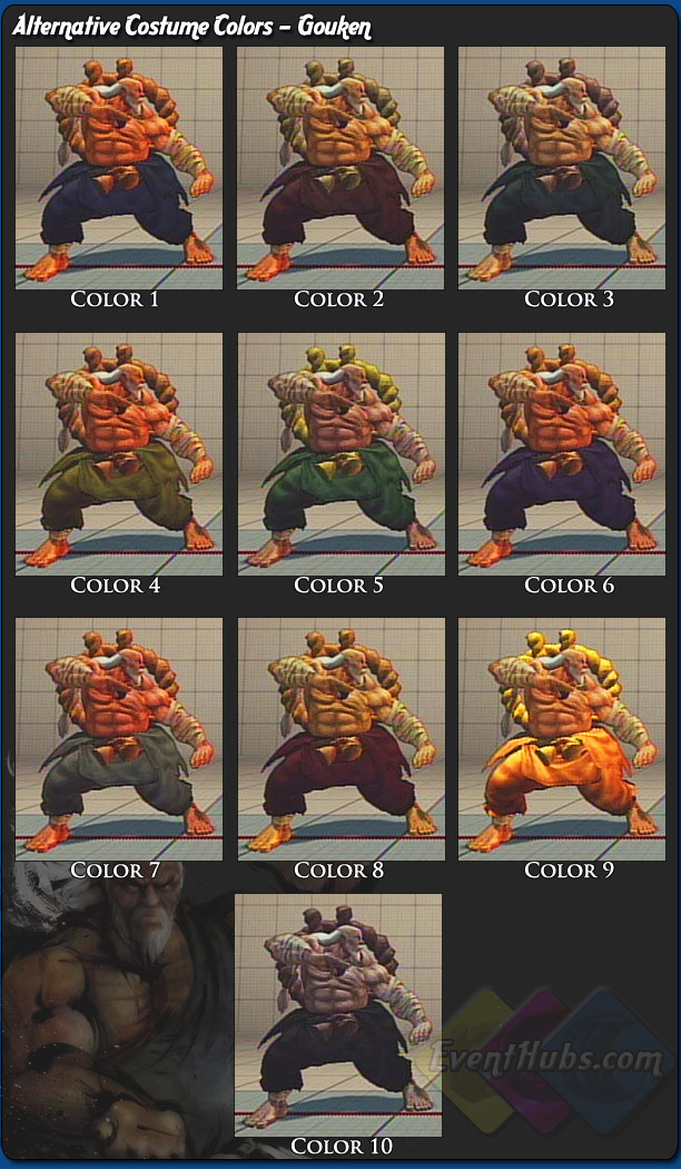 Gouken's alternative outfit colors for Street Fighter 4