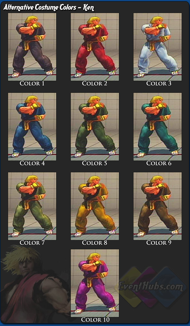 Ken's alternative outfit colors for Street Fighter 4