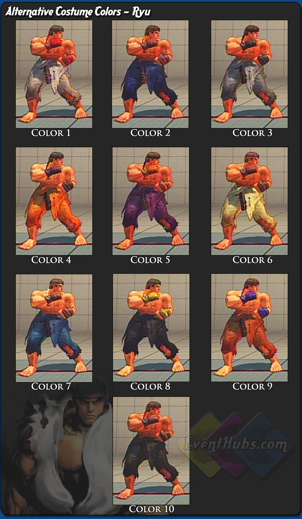 Ryu's alternative outfit colors for Street Fighter 4