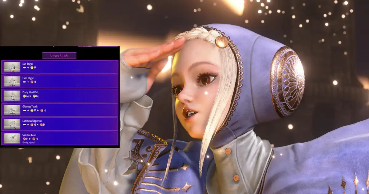 Ingrid's move list for Street Fighter 6 showing inputs for her Unique Attacks, Special Moves and Super Arts