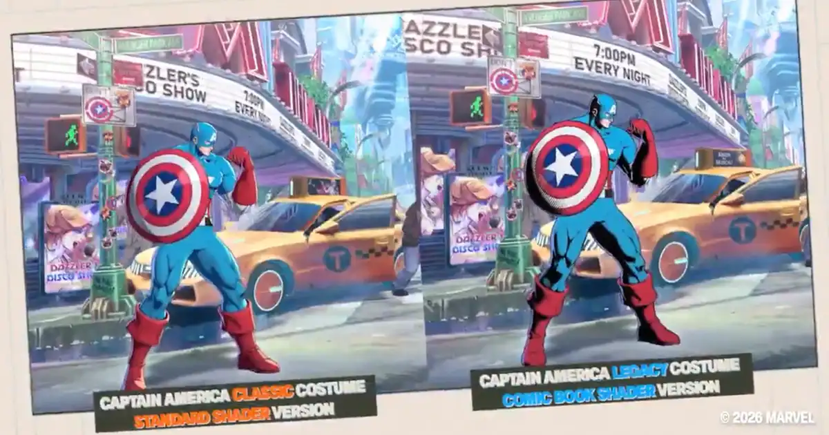 Comic book shader for Captain America's classic outfit in Marvel Tokon: Fighting Souls is reminiscent of UMvC3's art style